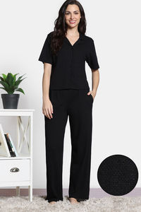 Zivame 2 Mile Fashion Knit Cotton Loungewear Set - Black Beauty — thumbnail 2